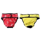  2pcs Wiederverwendbare Weibliche Hund Physiologische Unterwäche Hygieneeinlagen Hundeschutzhose Sanitär Windel Haustier Hündinnen Schutzhose (M, Rot Gelb)