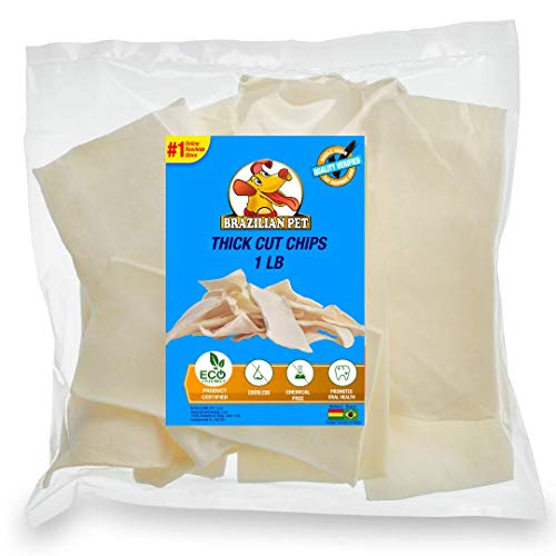 Brazilian Pet Premium Thick Cut Chips Wholegrain Rawhide (Last Much Longer Than Traditional Chips). 100% Natural. Great Behavioral Dog Chewing Treat Solution. No Preservatives. (1 Pound)