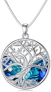 Mother's Day Gifts for Women Tree of Life Necklace Moon Necklace 925 Sterling Silver Crystal Pendant Necklace Tree Life Jewelry Gift for Wife Girlfriend Sister Mum Grandma Daughter Birthday Gifts