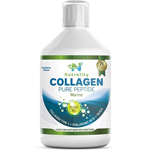 Nutrality Flüssiges Meereskollagen Frauen & Männer, Zuckerfrei, Peptide, Hyaluronsäure, Kieselsäure, Biotin, Vitamine C B6 B7, 10000 mg Typ 1, Frucht | Gesunde Haut, Haare, Nägel, Gelenke, Muskeln Cover
