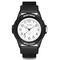 Facasu Montre Analogique Filles Garçons,50M étanche Cadran Lumineux,Montres Sport à Quartz pour Adolescents et étudiants,Bracelet en Silicone,Montre Jeunes étudiants de Plus de 10 Ans (Noir-L)