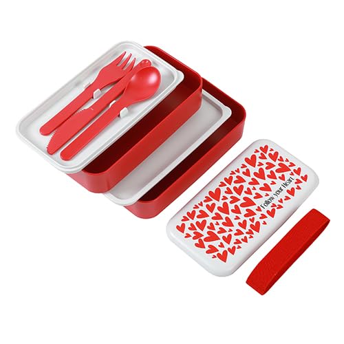 I-TOTAL® - Lunch Box with Two Tier Bento Box with Cutlery Follow Your Heart Valve - Image 2