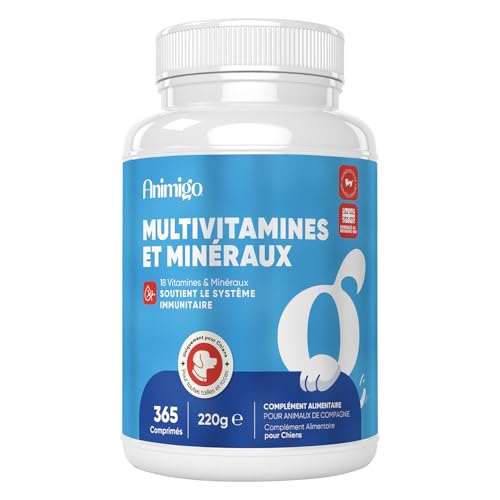 Multivitamines et Minéraux Chien 365 Comprimés - 12 Vitamine pour Chien avec 6 Minéraux, Goût Poulet - Vitamine C, D, B, A, E, Calcium, Fer, Zinc, Cuivre,...