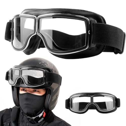 Mineup Motorradbrille, Helmbrille Retro, PU Leder Motorräder Brille, Motocross Brille Schutzbrille, Winddicht Fliegerbrille, Windproof Motorcycle Goggles, Sonnenbrillen Radbrille für ATV Bike