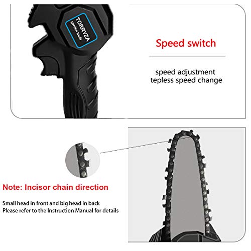 TORRYZA Mini Chainsaw 4-Inch Cordless Power Chain Saws, Portable 26V Electric Chainsaw, Pruning Shears Chainsaw for Courtyard Tree Branch Wood Cutting -Black 26V+Spare Battery