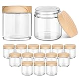 16 Pack Small Glass Jars with Lids, 4 oz Glass Containers with Plastic Woodgrain Lids & Inner Liners, Reusable Travel Containers for Creams, Makeup, Lotion, Cosmetic, Ointment