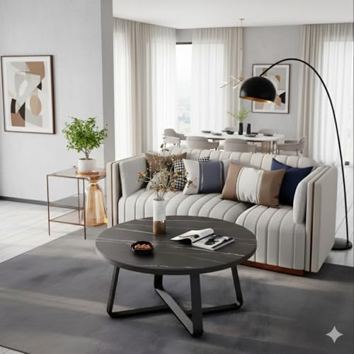 Image of Shoppee Coffee Table - Modern 2-Tier with Faux Marble Top and Gold Metal Frame - Stylish Center Table for Living Room, Sofa Table, Elegant Cocktail Table for Home, Office, Black & Black