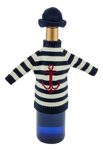 Sea-Club Jersey de botella con gorro – rayas decoración marítima algodón H = 18 cm