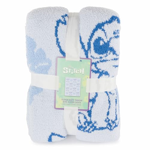 Image of Jay Franco Disney Lilo and Stitch Feather Knit Fluffy Throw Blanket - Blue Floral Fuzzy Blanket Measures 50 x 60 Inch | Super Soft Lightweight Bedding