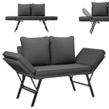 UDPATIO Polyrattan Gartenbank Wetterfest mit Liegefunktion Balkonsofa 3 in 1 Verstellfunktion mit Extra Dicke Sitzpolstern & Kissen für Garten, Balkon,Terrasse - Grau-meliert & Grau Bezüge