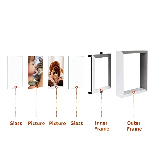 Exyglo 2 Pack 4X6 Picture Frames, Color Contrast Rotating Photo Frame Wooden 2 Sided Frames For Vertical Or Horizontal Tabletop Display, White+Grey #TOP4