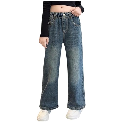 Girls Cute Bow Jeans Straight Leg Denim Pants Low Rise Boyfriend Jeans with Pockets