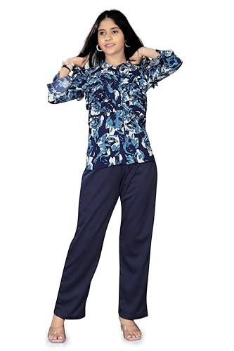 Image of Girls /Kids Printed Floral Designer Top and Palazzo Set Crop Top and Palazzo Set Printed /Fancy Palazzo and top Set for Girls with tie in Waist