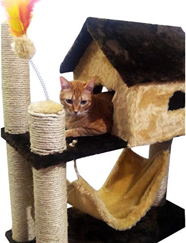 Arranhador Casinha para gatos com rede e brinquedo