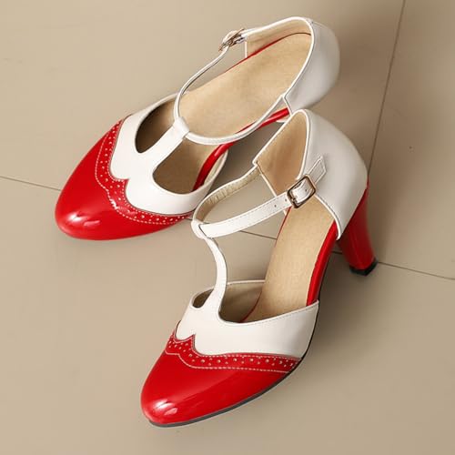 Aflngle Women's Round Closed Toe Ankle Strap Buckle Mary Jane Shoes T Strap Kitten Low Chunky Heels Comfortable Wedding Dress Evening Party Pumps4