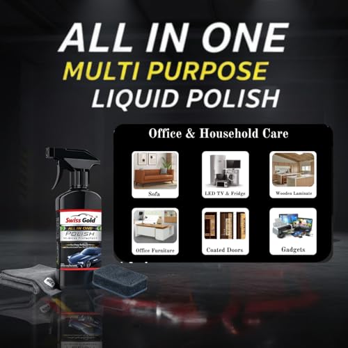 Image of All in One Multipurpose Liquid Polish for Car, Bike, Scooter, Household, Office Care | High Gloss | For Interior & Exterior Surfaces - with Applicator Pad and Microfiber Cloth (250ml)