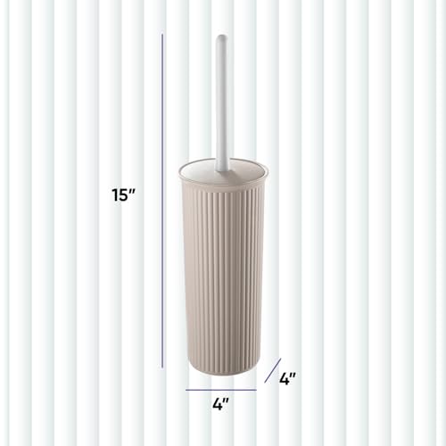 Image of Superio Ribbed Collection Toilet Bowl Brush and Holder Set, Decorative Plastic Bathroom Toilet Brush with Holder, Toilet Cleaner Scrubber, Taupe - 1 Pack