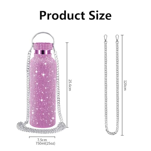 GIONAR 750ml Diamond Water Bottle, Bling Stainless Steel Water Bottles,Waterbottle with Diamond & Chain, Thermal Water Bottle - Image 2