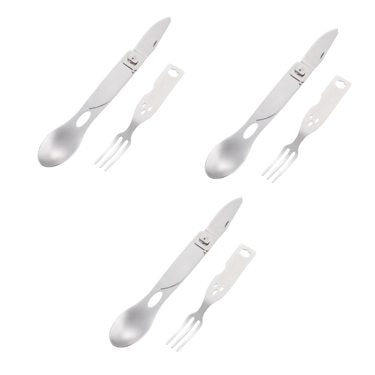 INOOMP 3 Pezzi 3 1 Forchetta Cucchiaio in Metallo Utensile Da Campeggio All'aperto Forchetta Cucchiaio Da Picnic Portatile Abito Viaggiare Coltello e io