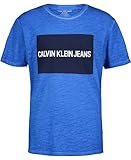 Calvin Klein Boys' Short Sleeve Graphic Crew Neck T-Shirt, Comfortable, Relaxed Fit, Washed Prince Blue, 14-16