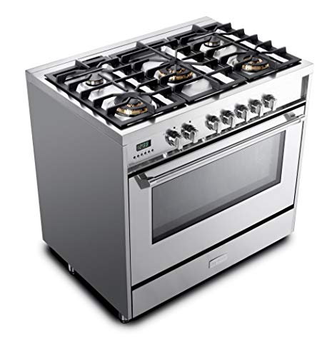 Verona VDFSGE365SS 5.0 Cu. Ft 36 Inch Dual Fuel Range Oven 2 Convection Fans 5 Sealed Brass Burners Stainless Steel thumb #3