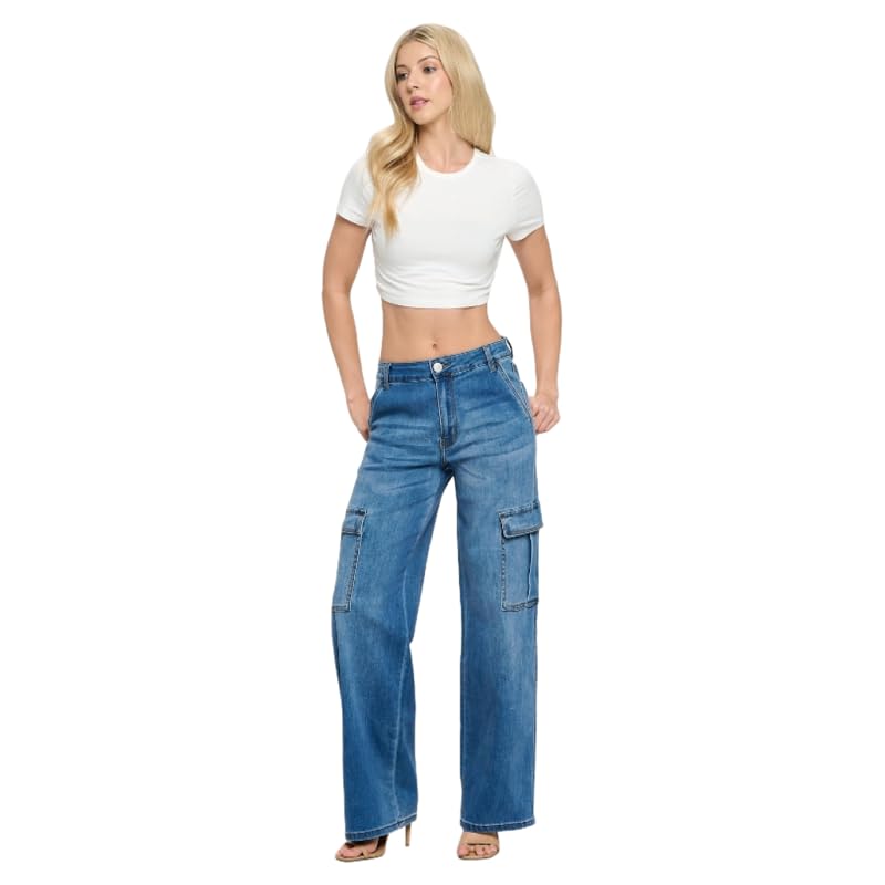 LOVER BRAND FASHION Women High Waisted Cargo Pants Wide Leg Casual Pants 6 Pockets Trendy Stretchy Lightweight Jeans2