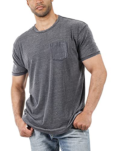 Men's Short Sleeve Soft T-Shirt Casual Solid Color Crew Neck Tee Tops Pocket Shirt