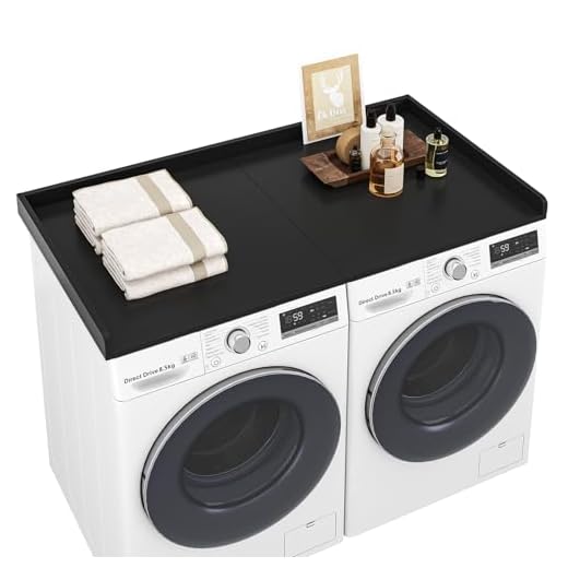 Washer Dryer Countertop,27.5" x 54" Wood Topper for Laundry Room Organization，Laundry Countertop over Washer and Dryer,With Edge Rails,Non-Slip Mat,Easy to Assemble