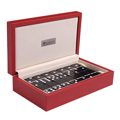 Double 6 Large Black Domino Set con Estuche Rojo