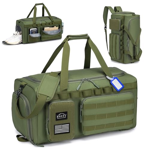 BAGZY Tactical Gym Bag for Men 55L Sports Duffel Bags 3 in 1 Travel Duffel Bag with Shoe Compartment...