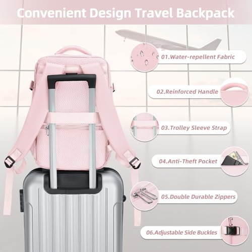 Cmezevi Reiserucksack 20L 40x20x25 cm, Flugzeug Handgepäck Kompatibel Ryanair/EasyJet, 14-Zoll Laptop Rucksack, Leichter Kabinenrucksack mit Trolley-Sleeve, für Business, Schule, Reisen - Rosa