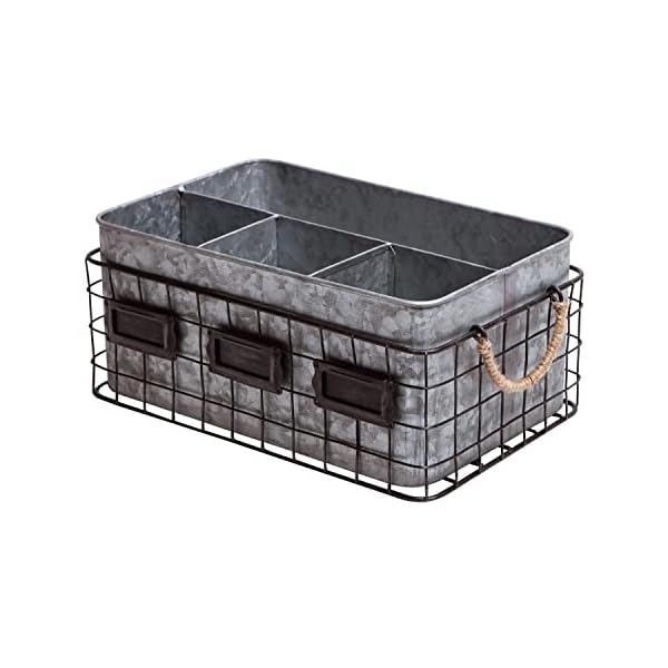 NIKKY HOME Utensil Caddy for Parties, Farmhouse Flatware Caddy for Countertop, Rustic Galvanized Silverware Cutlery Caddy with Napkin Holder for Kitchen, Dining, Outdoors, Picnics, Parties - Silver