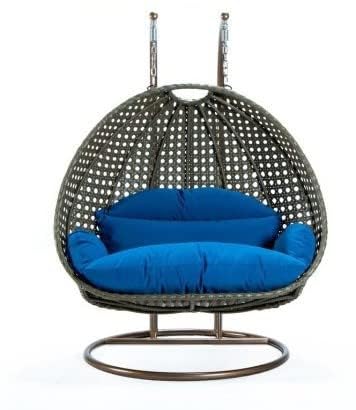 Image of OMANSH Double Seater Swing Chair with Stand & Cushion & Hook Outdoor || Indoor || Balcony || Garden || Living Room (Brown-Blue)