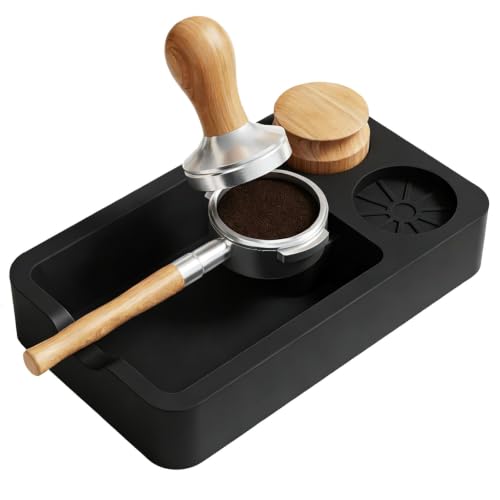 Image of Espresso Tamping Station mat with Knock Box, 3-in-1 Coffee Organizer Compatible with Tamper, Anti-Slip Storage & Barista Tools Holder