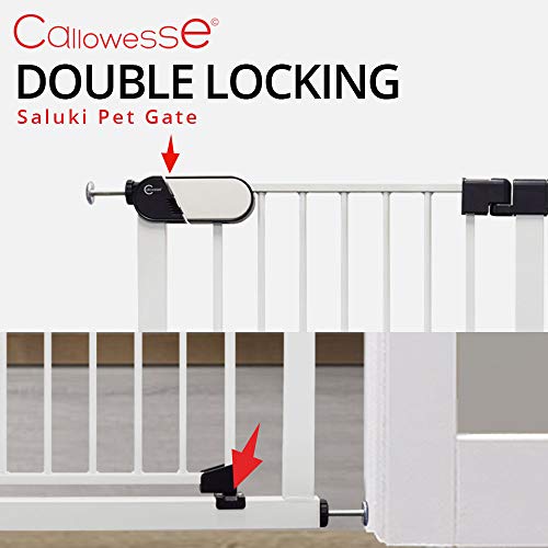 Callowesse Saluki Tall & Narrow 96cm High, Pet Safety Gate and Baby Gate, 65cm-70cm, Pressure Fitted No Screws for Narrow Doorways, Stairs and Hallways. Extensions available. White - Image 6