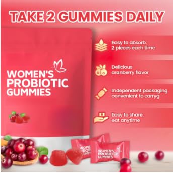 Women's Probiotic Gummies, Vaginal Probiotics, Balance Gummies, Vitamin C for Menstrual Pain Relief