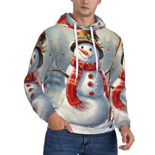 Men's Fleece Pullover Hoodie Long Sleeve Hooded Snowman Christmas Sweatshirt Casual Shirts With Pockets - Main Image