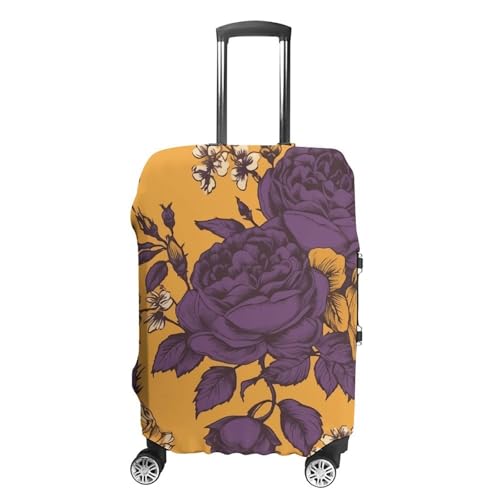 Travel Luggage Cover Elastic Washable Suitcase Cover Fashion Scratch-Resistant Baggage Covers Roses And Purple Flowers Suitcase Protector Fit 18-32 Inch Luggage