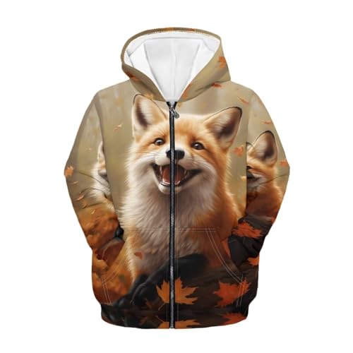Soft Loose Fit Boys Animal Print Zip Up Hoodies with Pockets Comfort Hooded Jacket