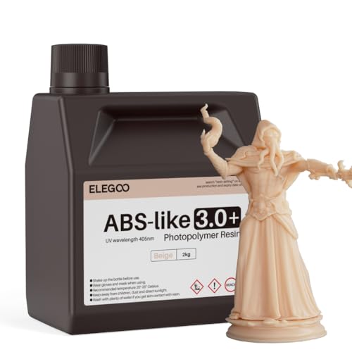 ELEGOO ABS-Like Resin 3.0 Plus, Verbessertes 3D-Drucker Photopolymer Harz, Höhere Hitzebeständigkeit, Schnelle Aushärtung, Hohe Präzision, Nicht Spröde, Beige 2000g