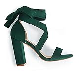 Strappy Heels for Women Chunky Heels High Heeled Sandals with Lace Up Fahsion Casual Nude Block Heel Sandals,Ellery-EMERALD GREEN-8