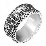 Anillo con runas vikingas nórdicas Futhark y letras vintage acero inoxidable para hombre, anillo sello con texto, alianza boda, amuleto con el logotipo Odín, joyería moda para mujer, plata, 10