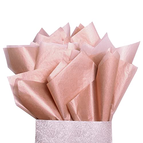 UNIQOOO 100 Sheets 20X14 Premium Metallic Rose Gold Tissue Gift Wrap Paper Bulk Great for Gift Bag Recyclable Gift Wrapping Accessory Perfect for Small Gift Bags Pinata Wedding Party Cutout