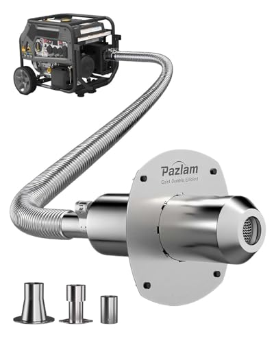 PAZLAM Generator Exhaust Extension Silencer Kit – Universal Fit for Firman, Honda, Champion & More – Heavy-Duty Stainless Steel Muffler with Flexible Pipe – Noise Reduction & Fume Venting（Silver）