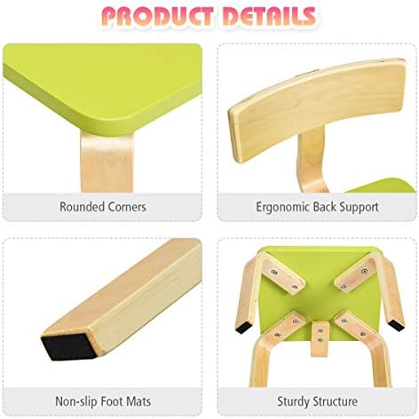 COSTWAY Kids Table and Chair Set, Wood Children Table and 2 Chairs for Reading, Arts, Crafts, Homework, Snack Time, 78 x 53 x 53cm (Green)