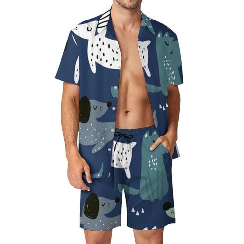 Ensemble chemise short et pantalon de plage homme motif chien en peluche vêtement été taille S