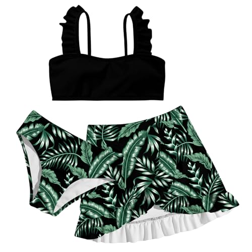 Image of ALISISTER Girls Swimsuit 3 Piece Bathing Suits Summer Bikini Tankini Sets with Cover Up Skirt for 4-12 Years