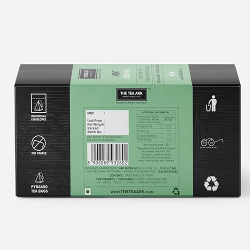 Image of The Tea Ark Mint Green Tea Bags (25 Count) | Natural Herbal Whole Leaf Tea | Individually Wrapped Pyramid Tea Bags (25 Tea Bags, Mint Green)