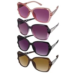 Vicloon Classici Di Tendenza Occhiali da Sole, 4 Pezzi Occhiali da Sole Rettangolari, Protezione UV400, Vintage, Protezione UV, per Donna, Guida, Spiaggia, Feste, Nero, Tè Sfumato, Champagne, Viola