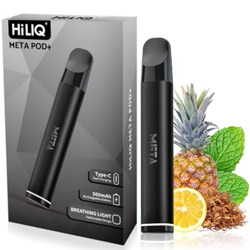 HiLIQ META POD 電子タバコ 使い捨て Vape 禁煙グッズ(ニコチン入りカートリッジ使用可能) ペン型 ベイプ(シルバー 、ブラック) (ブラック)